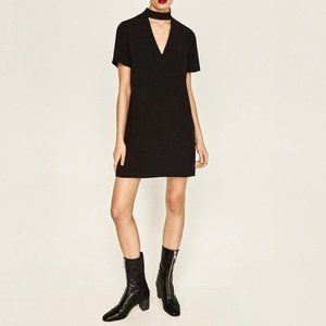 ZARA Woman Size S Black Choker Shift Dress